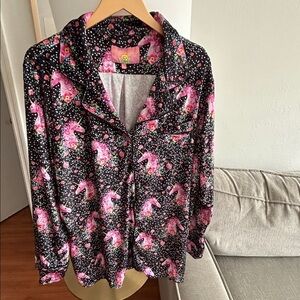 Velvet Black Pink  Floral Whimsy Sleep Shirt Coquette  Oversized  XL unicorn